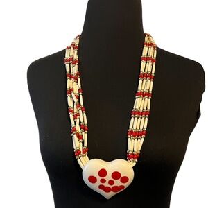 Hand Crafted Native American Style Long Necklace With Big Ceramic Heart